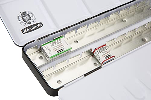 Schmincke - HORADAM AQUARELL Empty box 74 924 097, black metal box with mixing palette for individual filling with 24 x 1/2 or 12 x 1/1 cells - size: for 12 x 1/1 or 24 x 1/2 pans