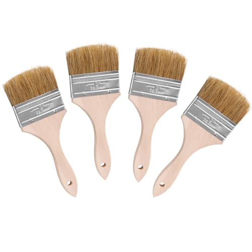 ETERNA 4Pack Household Chip Paint Brush 3inch Natural Bristles Wooden Handle Flat Brushes Set for Painting, Glue, Oil, Acrylic, Stain - color: 4 Pack- 3"