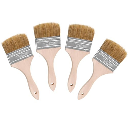 ETERNA 4Pack Household Chip Paint Brush 3inch Natural Bristles Wooden Handle Flat Brushes Set for Painting, Glue, Oil, Acrylic, Stain - color: 4 Pack- 3"