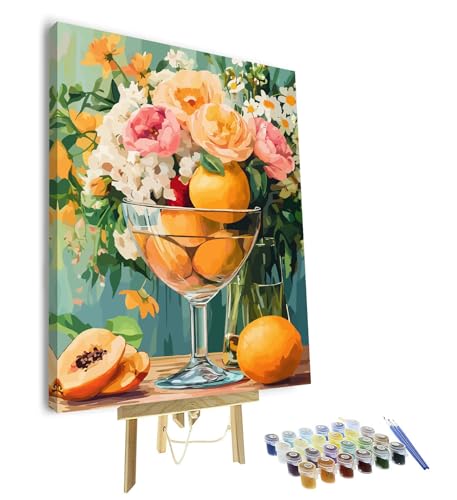 TUMOVO Paint by Numbers Kit for Adults Beginner, Adult Paint by Number Kits - Elegant Wine Glasses with Flowers & Fruits on Table Still Life Art, DIY Home Decor, 16x20 Inch(Framed) - color: Glasses(Framed)