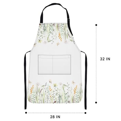 Britimes Apron with Pockets, 32x28 inch, for Women Men, Wild Flowers - color: Eucalyptus