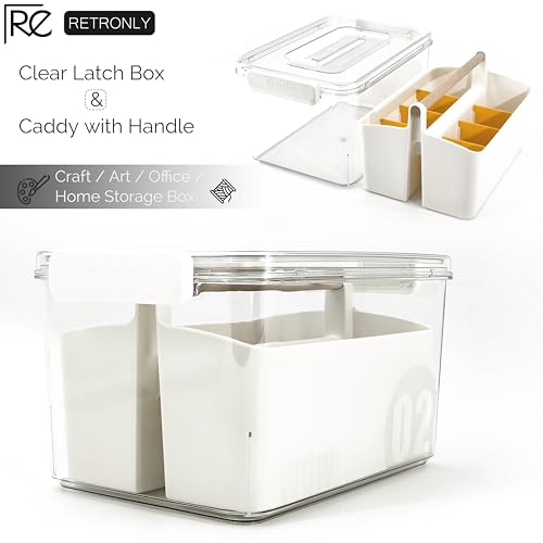 Craft Caddy with Lid and Lift-Out Portable Caddy, Orange | Art Supply Storage, Adjustable Dividers, Clear Storage Organizer, Teacher Supplies, Markers & Brushes, Stackable 11x8x7 in - color: Clear-Orange