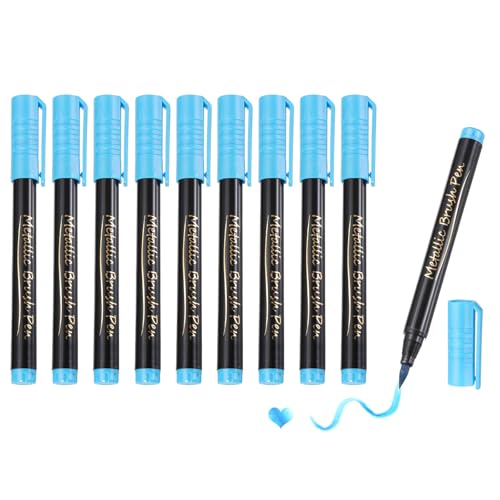 MECCANIXITY 10 Pcs Metallic Marker Pens Metallic Paint Brush Markers Medium Tips Mark Pens for Scrapbooking Glass Rock Painting Cards Photo Albums Ceramics DIY Artwork(Blue) - color: Blue