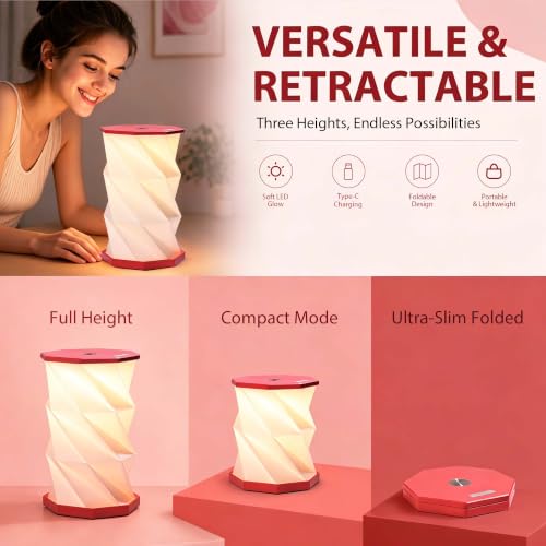 Portable Foldable Table Lamp, Japanese Gift, Paper Lantern Lights - color: Red