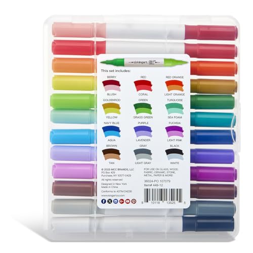 KINGART Dual Tone Acrylic Paint Markers, 12 Pens - Fine Tip, Water-Based Ink, Markers - Ideal for Calligraphy, Illustrations, Journaling