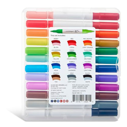 KINGART Dual Tone Acrylic Paint Markers, 12 Pens - Fine Tip, Water-Based Ink, Markers - Ideal for Calligraphy, Illustrations, Journaling