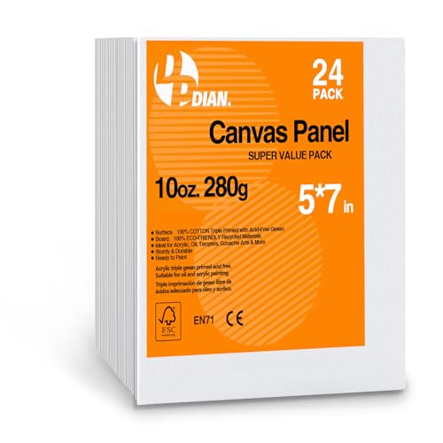 Canvas Boards for Painting 5x7 Inch, 24-Pack Bulk Canvas Value Pack - Art Supplies Blank Paint Canvas Panels for Acrylic, Oil, Watercolor, Tempera, Gouache - size: 5"x7"