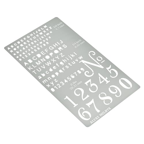 Aleks Melnyk No.422 Metal Stencil, Tiny Letters, Normografo, Pyrography, Wood Burning, 1 PCS, Template, Engraving Wood and Patterns, Alphabet and Number, Lettering, Letting, Bullet Journaling