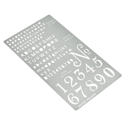 Aleks Melnyk No.422 Metal Stencil, Tiny Letters, Normografo, Pyrography, Wood Burning, 1 PCS, Template, Engraving Wood and Patterns, Alphabet and Number, Lettering, Letting, Bullet Journaling