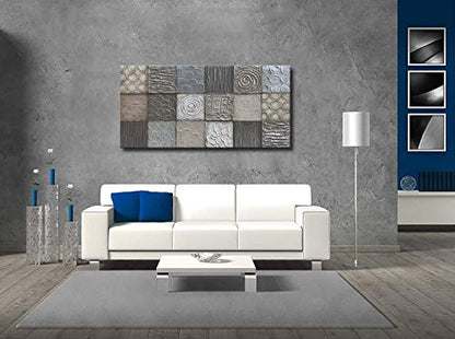Alenoss 100% Handmade Abstract Metal Paintings Canvas Wall Art Unique Thick Texture Rough Surface Modern Oil Painting 48x24 Inches Imitation Old Handicrafts Grey Artwork - color: AL-B02