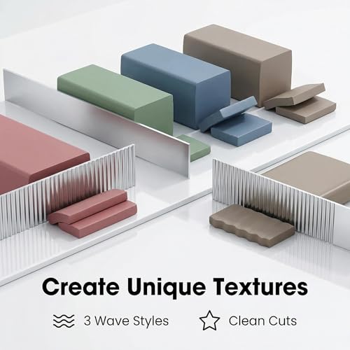 Polymer Clay Cutters - Premium Stainless Steel Clay Cutting Tools Set with 2 Straight Tissue Blades for Polymer Clay, 3 Curved Wave Blades, Professional Clay Slicing Tool Kit -Protect Fingers - size: 5