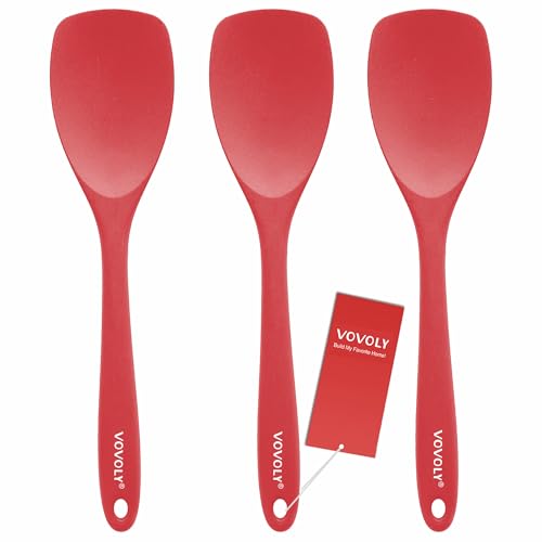 Upgrade Silicone Spatula Spoon Set,VOVOLY Heat Resistant Rubber Spoonula, Seamless Non-Stick Flexible Scrapers for Baking Mixing Tool,3 Pack, Red - color: Red Spoonula set