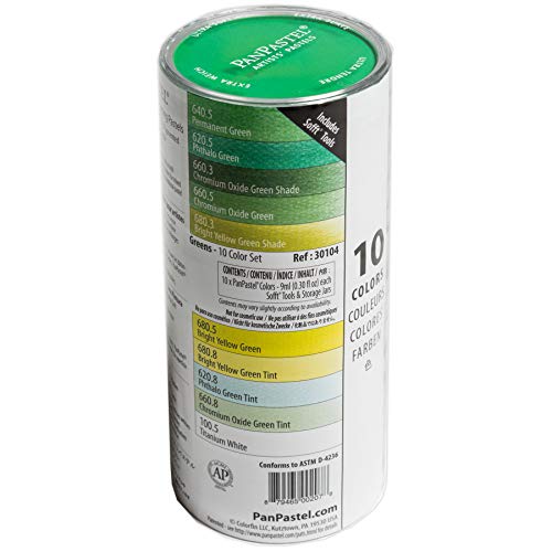 PanPastel Artist Pastels by GOLDEN, Greens Set, 10 Color, Professional Artist Pastels, Unique Pan Format (cake-like) - color: Multicolor, style: Round Pan