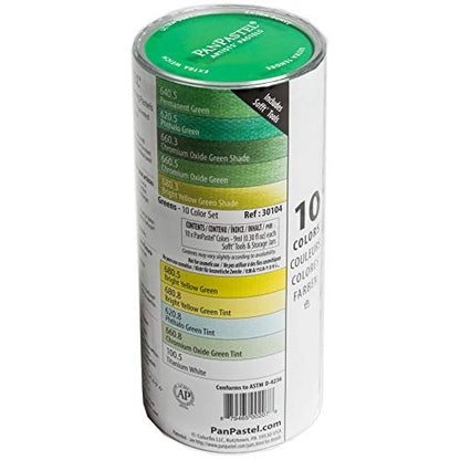 PanPastel Artist Pastels by GOLDEN, Greens Set, 10 Color, Professional Artist Pastels, Unique Pan Format (cake-like) - color: Multicolor, style: Round Pan