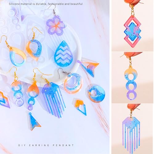 104Pcs Geometric Resin Earring Molds Kit, Irregular Shaped Earrings Silicone Mold for Epoxy Resin Dangle Drop Jewelry Molds Making Kit with 100 Earring Hook for Earrings Necklace Pendants (clear) - color: clear