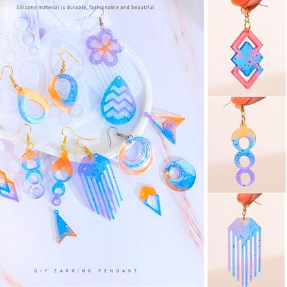 104Pcs Geometric Resin Earring Molds Kit, Irregular Shaped Earrings Silicone Mold for Epoxy Resin Dangle Drop Jewelry Molds Making Kit with 100 Earring Hook for Earrings Necklace Pendants (clear) - color: clear