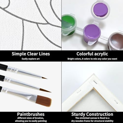 VOCHIC Sip and Paint Kit,Pre Drawn Canvas Couples Paint Party Kit Painting Art Set for Adults Date Night 2 Pack (12 x 16 Inches, Sunset and Couple) - size: 12x16, style: Sunset and Couple
