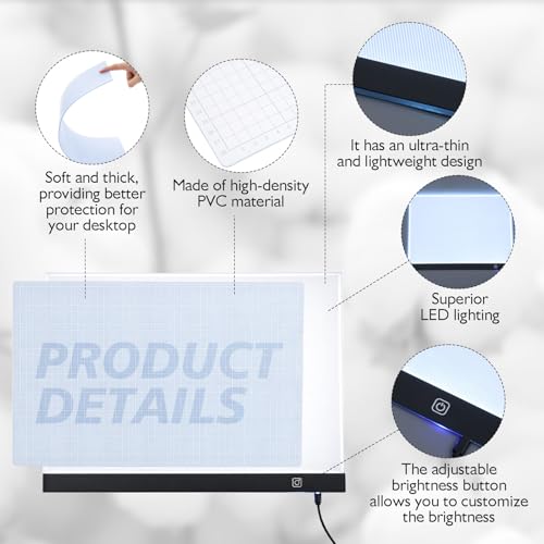 Yinder A3 LED Tracing Light Pad with Translucent Self-Healing Cutting Mat – Adjustable Brightness Light Board for Drawing, Sewing, Quilting & Diamond Painting (13" x 19")