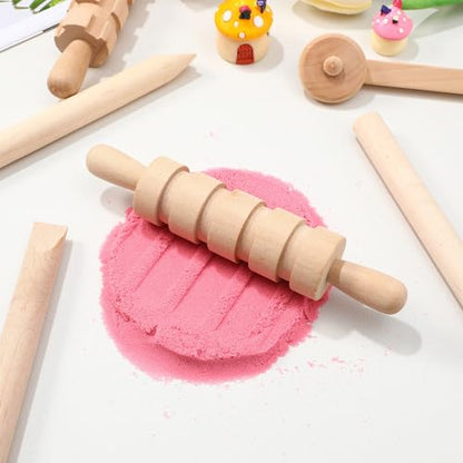 SEWACC 12pcs Wooden Clay Sculpting Tools Pottery Dough Rolling Modeling Tool Kit Plasticine Shaping Set for Kids DIY Craft Activities