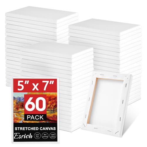 ESRICH Stretched Canvas for Painting 5x7, 60 Pack Small Canvases for Painting 5/8" Profile Primed Acid-Free Blank Painting Canvas for Kids & Artists for Decorations, Painting Parties. - size: 60Pack-5x7 Canvas