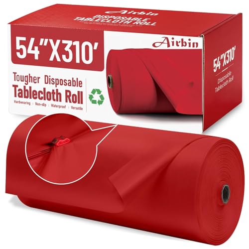 Plastic Table Cloth, 310 Ft X 54 In Disposable Tablecloth Red Tablecloth | Waterproof Plastic Table Cloth Disposable Plastic Table Cover Roll with Cutter for Birthday, Party, Graduation, Christmas - color: Red, size: 3720" x 54" (Rectangular)