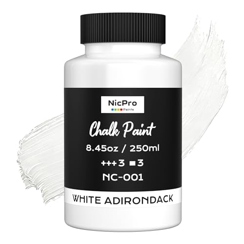 Nicpro All-in-One White Chalk Paint for Furniture, 8.45 oz (250ml) Matte Finish Acrylic Craft Paint, Built-In Primer & Top Coat, Non-Toxic Furniture Paints for Cabinets, Wood, Metal, Home Decor - color: White, size: 8.45 Fl Oz (Pack of 1)