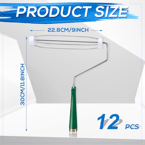 Gerrii 12 Pcs 9 Inch Paint Roller Painting Roller Frame 5 Wire Brush Supplies for Wall House Homes (Green) - color: Green