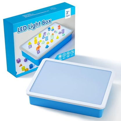 PreTrans Kids Light Box – Translucent Pattern Blocks – Sensory Light Table for Kids, Artist Tracing Light Box, LED Light Up Sensory Table
