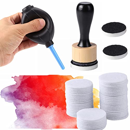 Briartw Alcohol Ink Blower Applicator Tool Set, Include 1 Round Blending Tool,1 Air Blower Mini Ink Blower,50 Felts Replacement Foams Mini Blending Tool for Card Making Embossing Painting Rendering - color: 1 Tool+1 Air Blower+2 Flat Foams+50 Felt
