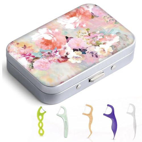 Dental Floss Portable Case, Easy to Store Floss Picks of Various Sizes, Portable Dental Floss Dispenser is Perfect for Travelling, Hotels, Dinners, Appointments.Pink Flower - color: Pink Flower