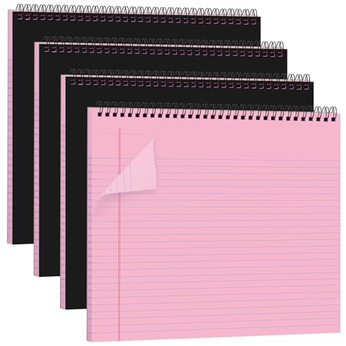 4 Landscape Legal Pad 11 x 9.5 College Ruled Top Spiral Horizontal Notebook | 4 Pink Pads, 50 Sheets Each, Hole Punched Pages, Simple Color Coding for Classes, Projects, Meetings and Daily Note Taking - color: Pink