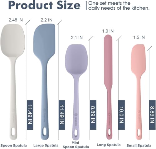 ChefAide 5 Pieces Silicone Spatula Set, Food Grade Rubber Spatula, Upgrade Strong Handle with Ergonomic Grip, Heat Resistant Up to 600°F for Nonstick Cookware, Cooking - color: Pale Terracotta, size: 5 pieces