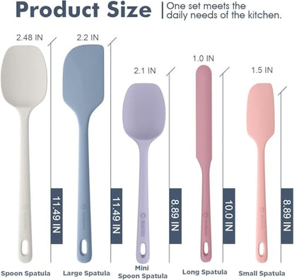 ChefAide 5 Pieces Silicone Spatula Set, Food Grade Rubber Spatula, Upgrade Strong Handle with Ergonomic Grip, Heat Resistant Up to 600°F for Nonstick Cookware, Cooking - color: Pale Terracotta, size: 5 pieces