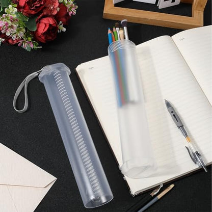 GORGECRAFT Extendable Plastic Brush Case Clear Long Paint Brushes Pen Pencil Tube Container Storage Organizer Holder with Carrying Lanyard for Paintbrush Drawing Makeup Artist Travel Supplies