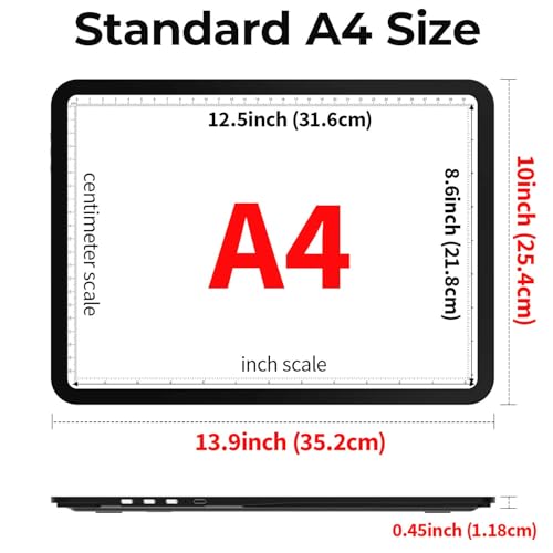 Zocelight Rechargeable A4 Light Pad with Built-in Stand,Super Bright Magnetic Light Table with Physical Buttons,Wireless Light Box for Tracing, Light Board for Diamond Painting,Sketching Weeding Vinyl - size: A4 with Stand