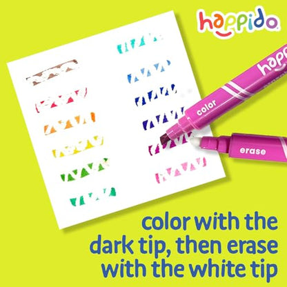 Happido Double-Sided Erasable Markers for Kids, Set of 12 - style: 12 Count - Erasable Double Ended