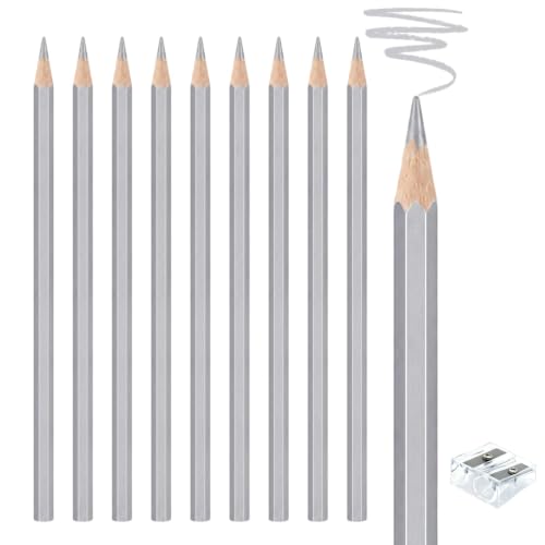 10 PCS Silver Colored Pencils, Pre-sharpened Professional Wooden Art Pencils Set for Artists Painting | Premium Drawing Sketching Supplies - color: silver