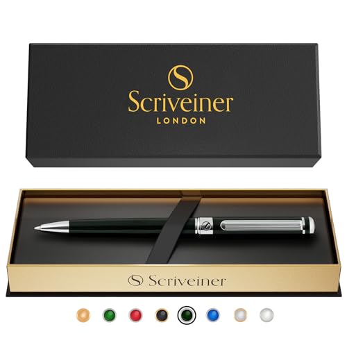 Scriveiner BlackGreen Ballpoint Pen - Black Green Luxury Pen, Chrome Finish, Schmidt Black Refill, Best Ball Pen Gift Set for Men & Women, Professional Executive Office, Nice Designer Pen - color: 7. Very Dark Black Green with Chrome