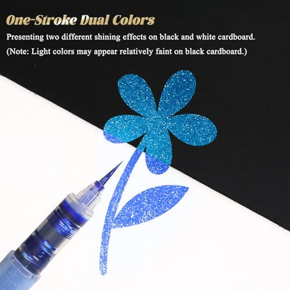 ROSYMENG 12 Colors Glitter Paint Pens, Extra Fine 0.05mm Metallic Brush Pen | Water‑Based, Smooth Ink Flow, Great for Adults DIY Crafts, Greeting Cards, Journaling, Drawing, Scrapbooks -Style B - color: 12 Colors (Style B)