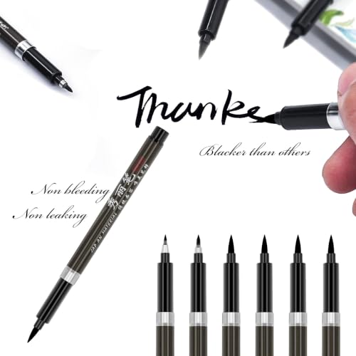 Calligraphy Hand Lettering Brush Pens Drawing Markers Beginners | Kits Chinese Japenese Pens Black Ink for Journaling, Writing, Art Drawing, 3 Size(Pack of 6)