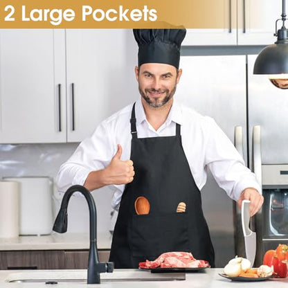 3 Pack Black Aprons with Pockets Adjustable Waterproof for Kitchen