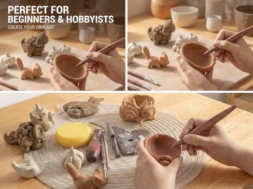 RunBaiNian Clay Sculpture Tool Set 9 Pieces | Clay Cleaner Included, Suitable for Beginners and Professionals, DIY Pottery Ceramics, Sculpey Clay Crafting
