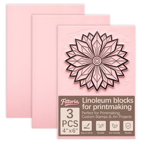 3Pcs 4x6 Inch Soft Linoleum Blocks, Premium Rubber Linocut Carving Blocks Ideal for Stamp Carving, Relief Printing and Various DIY Art Craft Creations - color: linocut block 4x6x0.2in-3pcs