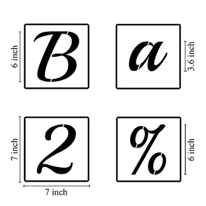 6 Inch Alphabet Letter Stencils for Painting - 70 Pack Letter and Number Stencil Templates with Signs for Painting on Wood, Reusable Cursive Letters Stencils for Chalkboard Wood Signs & Wall Art - size: 6 Inch