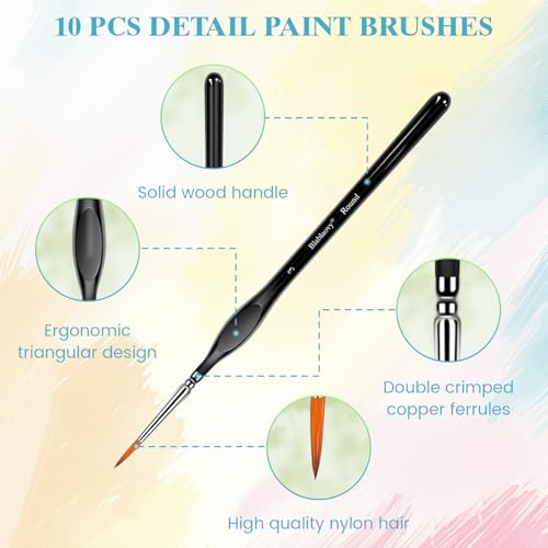12pcs Miniature Paint Brushes Drybrush Set with Triangular Handles | Detail Paint Brushes for Acrylics, Watercolor, Figurines Model, Face Painting, Piant by Number Kit for Adults - color: Black
