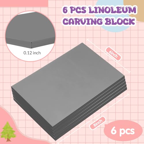 MotiMind 6 Pcs 6 x 8 Inch Linoleum Block Rubber Stamp Carving Blocks | Soft Linocut Blocks, Soft Linocut Plates, Printmaking, DIY Art Craft, Projects and Scrap, Gray