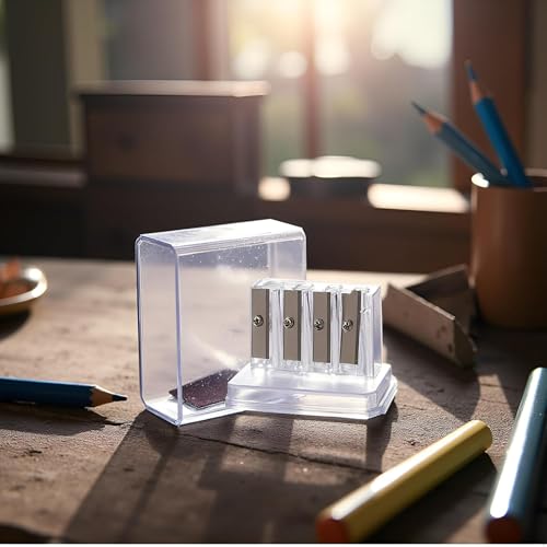 2Pcs Transparent 4 Holes Charcoal Pencil Sharpener,Long Point Carpenter Pencil Sharpener Plastic Artist for Sketching