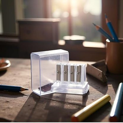 2Pcs Transparent 4 Holes Charcoal Pencil Sharpener,Long Point Carpenter Pencil Sharpener Plastic Artist for Sketching