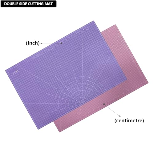 35" x 23" Self Healing PVC Cutting Mat, A1-Pink or Purple | Large, Double Sided, Gridded Rotary Cutting Board, For Craft, Quilting, Fabric, Scrapbooking, Sewing - color: A1-Pink or Purple
