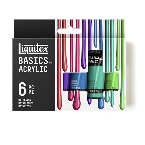 Liquitex BASICS Acrylic Paint Set, 6 x 22ml (0.74-oz) Tube, Metallics